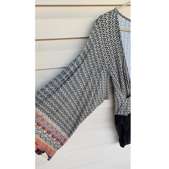 Farm Rio Wrap Plunge Boho Chic Long Bell Sleeve Blouse Bodysuit Size P - Picture 3 of 9